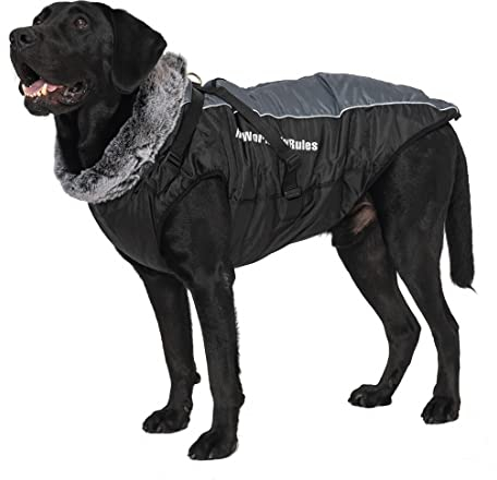 Enetos Hundemantel Wasserdicht Winter mit Geschirr Hundejacke Bauch Schützen Haustier Weste Jacke mit Reißverschluss reflektierender & winddichter Hundejacke für Mittlere Große Hunde 2XL-6XL (5XL)