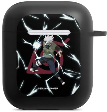 Hülle mit Karabiner kompatibel mit Apple AirPods (1. Generation) Case schwarz Schutzhülle mit Schlüsselanhänger Kakashi Naruto Shippuden Offizielles Lizenzprodukt