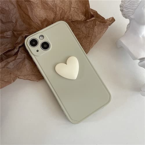 EYZUTAK Case for iPhone 11 6.1 inch, Fashion Girls Cute 3D Love Heart Shape Soft Silicone TPU Bumper Case Slim Flexible Color Contrast Shockproof Protective Back Cover - Off White