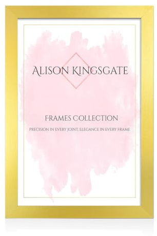 Alison Kingsgate Modern Gold Picture Frame for Photos & Posters - A1 | Engineered Wood, Shatterproof Perspex Front, Ideal for Wall Art Display, Documents, Certificate & Home Décor