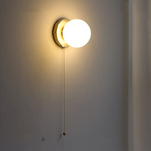 sxysxysxy Glaskugel Indoor Wandleuchte mit Schalter Modern Kupfer Wandlampen Nordic Nachttischlampe Minimalismus Design Dekoration Wandbeleuchtung Loft Schlafzimmer Wohnzimmer Studieren E14 D15*H19CM