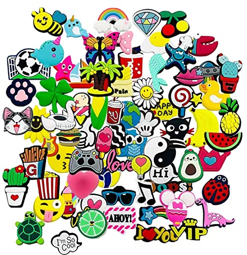 VEGCOO 60 Stück Schuhanhänger für Clog Schuhe, Zufällige Cartoon Schuhdekoration Schuhanstecker Kinder für Erwachsene Kinder Schuhe Basteln DIY (60 Stück)