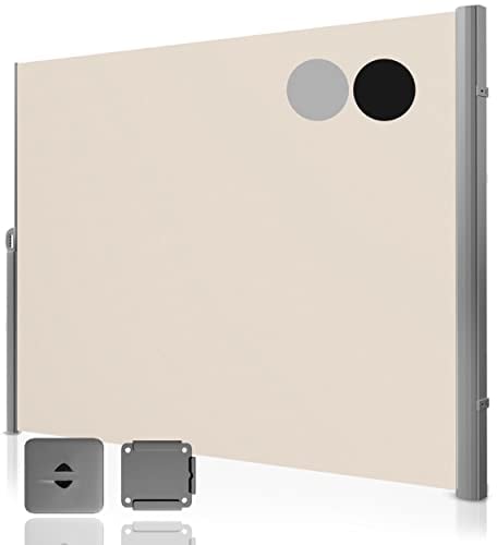Fianu® Seitenmarkise ausziehbar 200x300 cm Stahl Sichtschutz Terrasse Senkrechtmarkise außen Windschutz Balkon Trennwand Garten Standmarkise (Beige)