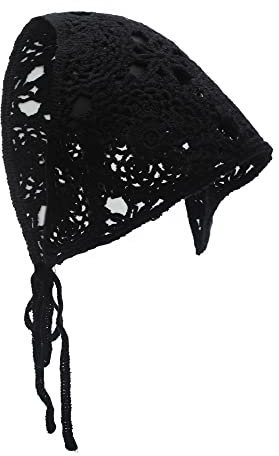 ZLYC Baumwolle Handgemacht Häkel Stirnband Dreieck Bandana(Einfarbig Schwarz),Einheitsgrößg Schwarz