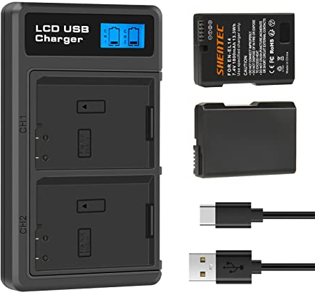 Shentec 7.4V, 1800 mAh Li-ION EN-EL14 EL14A LED Batterie Chargeur Dual pour Nikon D5600 D5500 D5500 D5300 D5200 D5100 D3500 D3400 D3300 D3200