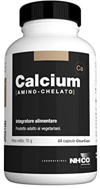 NHCO Nutrition Calcium AMINO-CHELATO, Integratore alimentare con 3 sostanze nutritive. Confezione da 84 capsule