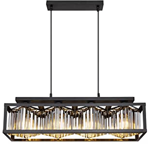 Kristall Pendelleuchte Hängelampe Wohnzimmer modern Hängeleuchte Esstisch schwarz 4 flammig, Metall Glas, 4x E27, LxH 68 x 120 cm