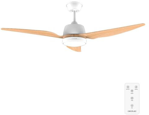Cecotec Ventilador de Techo con Luz EnergySilence Aero 5250 LightWood. 62W, Diámetro 48 con 3 Aspas, Motor de Cobre, 3 Velocidades, Mando a Distancia, Temporizador y Modo winter-summer