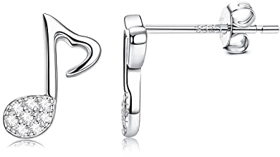 Sllaiss 925 Sterling Silber Ohrstecker Musikalische Note Ohrringe Klein Ohrstecker für Frauen Zirkonia Ohrstecker Ohrringe Weißgold