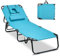 COSTWAY Chaise Longue Pliante, Bain de Soleil Réglable à 5 Positions, Charge 160kg, Trou pour Visage, 3 Coussins Amovible, Tissu Oxford, Sangle, Transat Jardin Exterieur pour Plage Piscine(Turquoise)