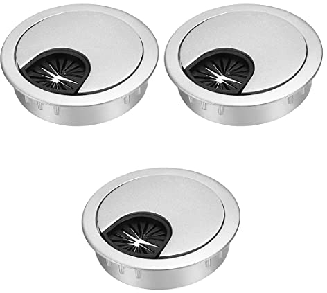3 Pièces Passe Câbles de Bureau Ø 60 mm, Bureau Passe câbles, Passe Câbles Ronds, Passages de Câbles, Goulotte de Câblage Bureau, Pour Comptoirs de Bureau de Table (Argent)