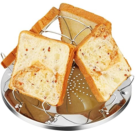 Laughhe Tranches Support de Toast Pliable Portable, Grille-Pain de Camping en Acier Inoxydable Avec Support Pliable, Toast Plateau Toast Rack à Gaz pour Camping, Pêche, Randonnée