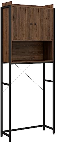 kleankin Meuble étagère Dessus WC étagère de Salle de Bain Placard 2 Portes et Niche - 68 x 25,5 x 172,5 cm Marron Noir
