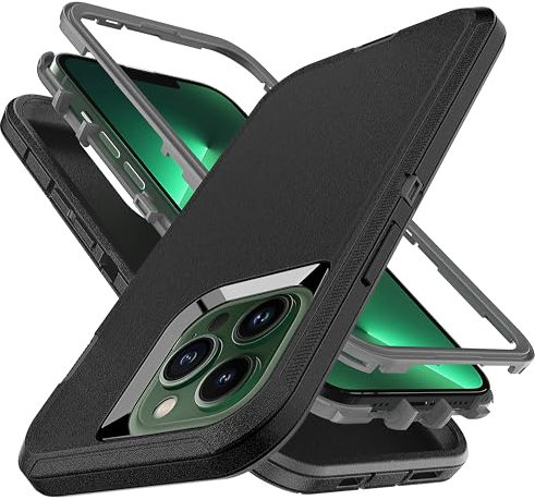 YmhxcY for iPhone 13 Pro Case Shockproof Dropproof Dust-Proof Drop Proof 3-Layer Durable Phone Case Heavy Duty Protection Phone Case Cover for iPhone 13 Pro 6.1-Black/Grey