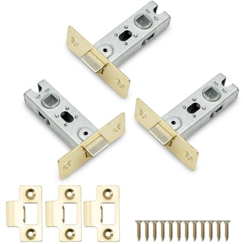 Bwintech 3 Pcs 65mm Steel Imitation Gold Tubular Latch, Premium Mortice Latch, for use with Sprung Lever Door Handles