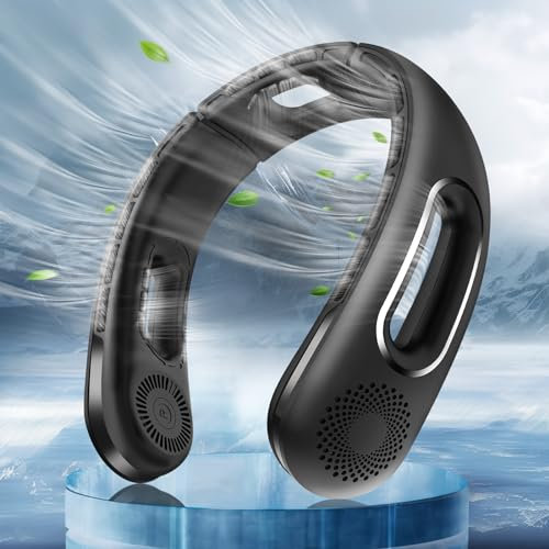 Dnenellr Portable 360°Cooling Neck Fan, USB Rechargeable, 4 Speeds Bladeless Cooler with 5200mAh Battery, Wearable Hands Free Personal Hanging Fan for Men, Women, Kids (Black)