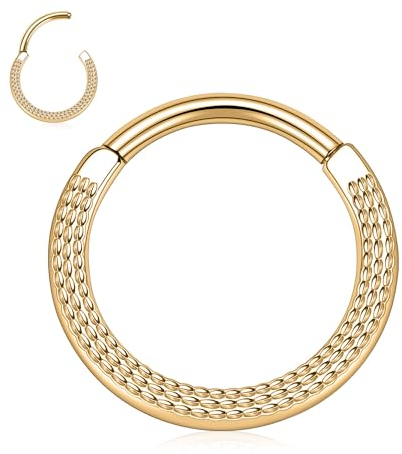 hengkaixuan Ohrringe aus Chirurgenstahl Ohrschmuck 16G Septum Nasenring Gold Septum Clicker Ring Conch Piercing Schmuck Regular Hammered Surface Clicker Ring Rook Helix Cartilage Tragus Earrings 8mm