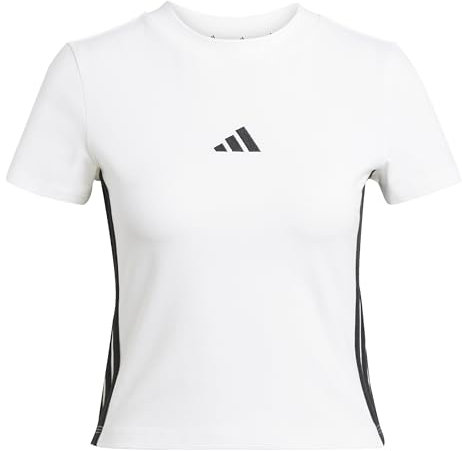 adidas Women's Essentials 3 Stripes Slim Baby T-Shirt, White/Black, L
