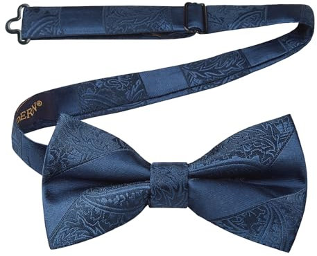 HISDERN Fliege Marine Blau Herren Paisley Anzug Fliege Vorgebunden Einstellbar Fliegen Smoking Hochzeit mit Haken