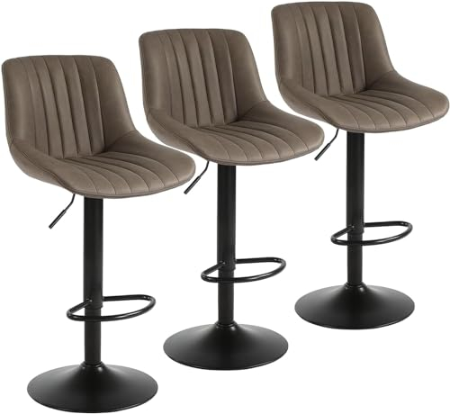Youhauchair Barhocker 3er Set, Drehbare Barhocker mit Lehne, Höhenverstellbar aus PU-Leder, Moderner Barstuhl Küchenhocker Bar Hocker Bar Stool, Braun