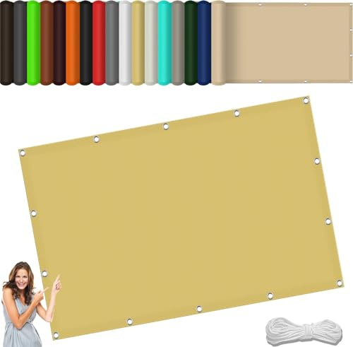 Sonnenschirm Segel Sonnenschutz Netz 80 x 140 cm,(Nach Mass) Markisenstoff 98% Uv Schutz Wasserabweisend, Balkon Blickdicht Sichtschutz,Für Balkon Garten, Creme Farben