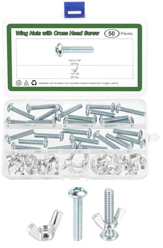 sourcing map 25 Set Screw Bolts Kit with Wing Nut, Carbon Steel 1/4-20 Hand Tighten Wing Nuts with 1/4x1-1/4 Cross Head Screw for Machinery Electronic Equipment, White
