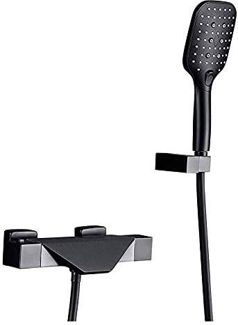 Robinet de Baignoire thermostatique Robinet de Baignoire Cascade Robinet de Baignoire Noir Robinet de Remplissage de Baignoire Mural avec décoration de Pomme de Douche à Main Multifonction