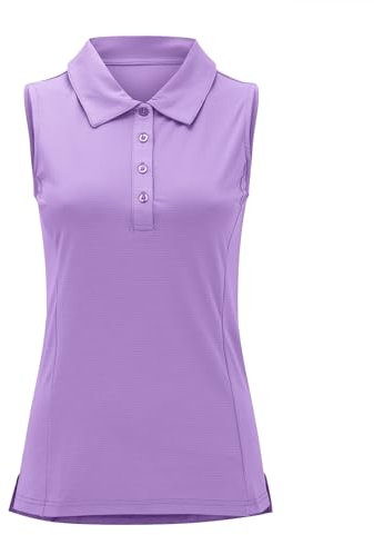 Polo da donna senza maniche, con bottoni, senza maniche, da golf, in rete, traspirante, da golf, senza maniche, da tennis, elegante maglietta sportiva da donna, Lilla, S