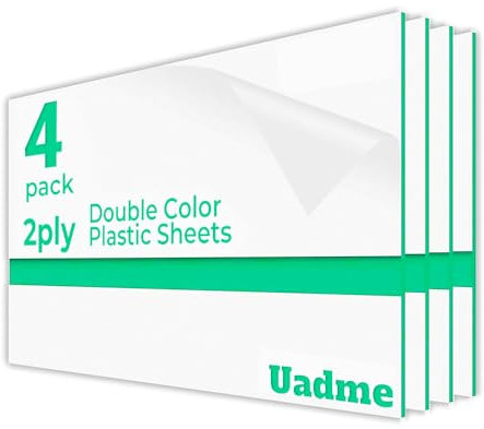 Uadme 4 Hojas de Plastico ABS, 30x20cm 1,3 mm, Placa Plastico Duro para Grabado Láser, Láminas de Plástico, para DIY (Verde Sobre Blanco)