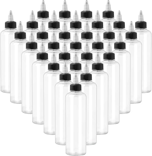 MSYU 25 Pack 250ml Plastic Squeeze Boston Dispensing Bottles with Black Twist Cap for Oils, Liquids, Inks, Crafts, Kitchen, Household