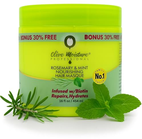 Olive Moisture Hair Masque Rosemary & Mint, 454 ml – Deep Conditioning with Biotin for Dry, Damaged Hair, Repairs, Hydrates & Restores Shine, Enriched with Botanical Extracts