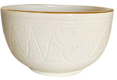 Générique Saladier Or 12 carats Gravées Céramique Dorure - Ø 25cm - Artisanat de Luxe - Table de Fêtes - Noël - Ramadan (Blanc)