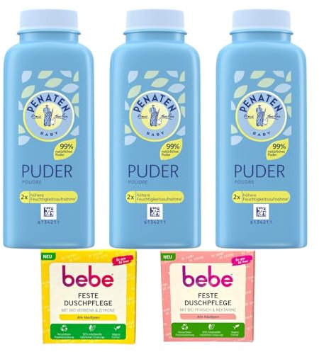3x Babypuder Penaten + 1x Duschpflege Bebe Bio Zitrone + 1x Duschpflege Bebe Bio Pfirsich