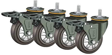 Industrielle Rollen, Rollen mit Gewindeschaft, Lenkrad, Schwerlastrollen mit Bremse, 4er-Pack, Trolley-Rollen
