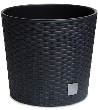 astor24 - Premium Blumentopf Pflanzkübel 40 Ø cm inkl. Einsatz Schwarz in Rattan Optik - Pflanzkübel - Übertöpfe -Blumentopf für Haus und Garten