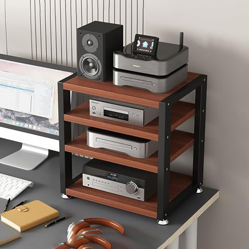 SHENJIA Portable Media Stand - Audio Rack with Storage Shelves for Living Room, Gaming, Recording, and Meeting Rooms - Corner Shelf for Stereo Equipment and Media Organization.