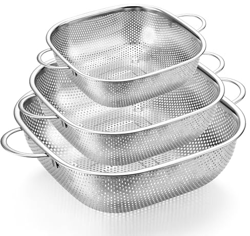 Herogo Sieb 3er-Set, Edelstahl Nudelsieb Küchensieb mit Griff, 20/24/28 cm