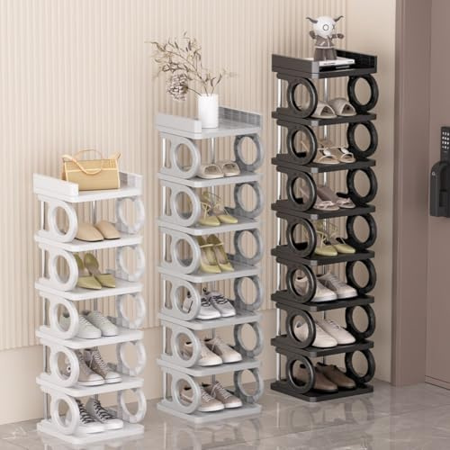 Multibao 10-Tier Shoe Rack Storage Shelf Adjustable Tall Space Saving Shoe Stand Home Footwear Stackable Organiser for Slim Narrow Space Closet Entryway Hallway (White)
