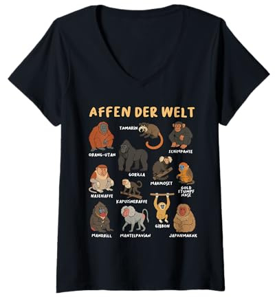 Damen Affen der Welt Lustiges Affenarten Primaten T-Shirt mit V-Ausschnitt