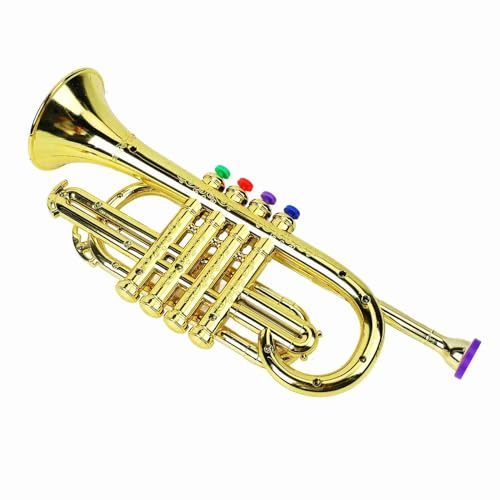 SEAFRONT Kid Trompete Spielzeug Gold Trompete mit 4 Farbigen Schlüssel für Echtes Musikalisches Sound -Bildungsspielzeug für Kinder Farbcodierte Schlüssel