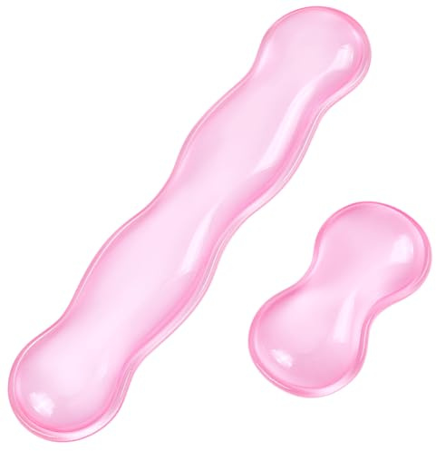 NBEADS 2Pcs 2 Styles Silicone Wrist Rest for Keyboard and Mouse, Clear Gel Keyboard and Mouse Wrist Rest Set Desk Pads Support Hand for Easy Typing Study Gaming Office, Pink