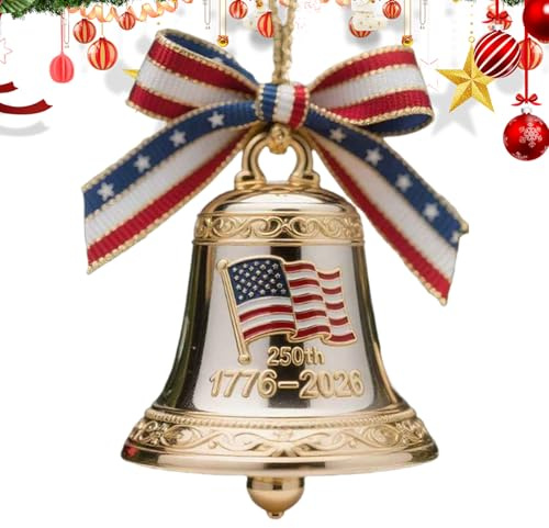 Zyntora Weihnachtsglocken Ornamente | Metall-Gedenkornament als Erinnerungsstück,Aufhängbare 250 Jahre Amerika Gründungsglocke Deko Für Weihnachtsbaum Türkranz Fenster Zuhause Party Patriotischer