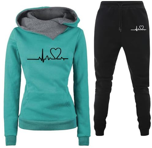 NZYIHAO Jogginganzug Damen Sportlich Hausanzug Elektrokardiogramm Druck | Trainingsanzug Sportanzug Langarm Kapuze Freizeitanzug Loungewear für Frauen Elegant Zweiteiler Kuschelig Homewear Lounge Set