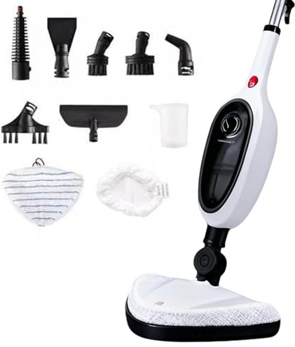 Electric Steam Mop, 10-in-1 Upright Steam Cleaner 1300W with 280ml Water Tank, Lightweight Floor Steamer, 20s Rapid Heating, for Living Room Bathroom Kitchen Hardwood Floors