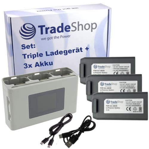 Trade-Shop 4in1 Set: 3X Li-Polymer Akku 2,25Ah + Triple USB-C Ladegerät Powerbank kompatibel mit DJI BWX161-2250-7.7, CP.MA.00000326.01 / Drohnen-Zubehör