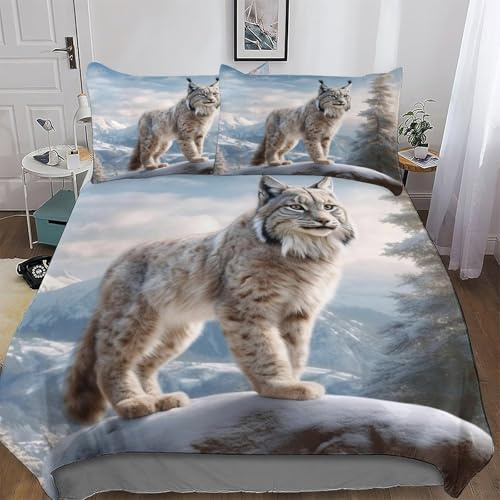 LLLBBB Luchs Bettwäsche Bettbezug Bettgarnitur Mikrofaser Deckenbezug 2teilig Mit Kissenbezug Erwachsene Kinder Bettbezüge Single(135x200cm)