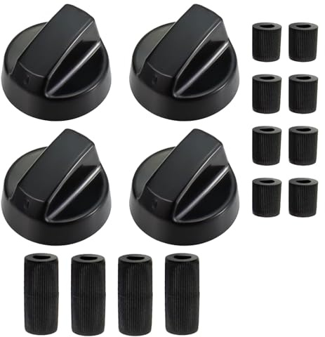 Zerabidpro Perillas de interruptor de control universal negro para todas las marcas de horno, Placas de Cocción y Más Electrodomésticos, Incluye 3 Adaptadores por Perilla, Paquete de 4 Unidades