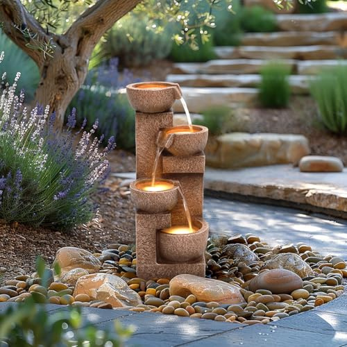 Charles Bentley Danube 4-Tier Water Feature with LED Lights - Mains Powered