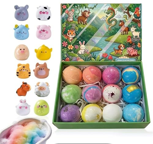 Erwachsenen Badebadekugeln 12 Stück duftende Badekugeln | Badeball mit Tierfiguren für Damen, Mütter, Großmütter, Mädchen, Jugendliche, Zuhause und Reisen