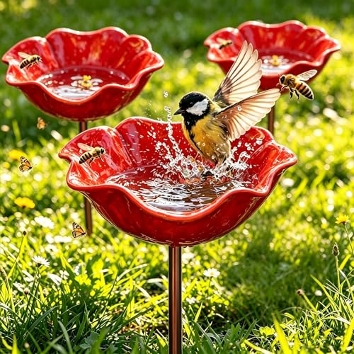 Abreuvoir Oiseaux Exterieur, Bain Oiseaux pour Jardin, Bassin à Eau en Forme de Fleur pour Oiseaux Sauvages, Décoration Extérieure Durable et Pratique (3 pièces)